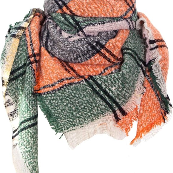 Womens Winter Scarfs Warm Scarf Half Shawls Triangle Scarves Stripe Plaid - Picture 1 of 3